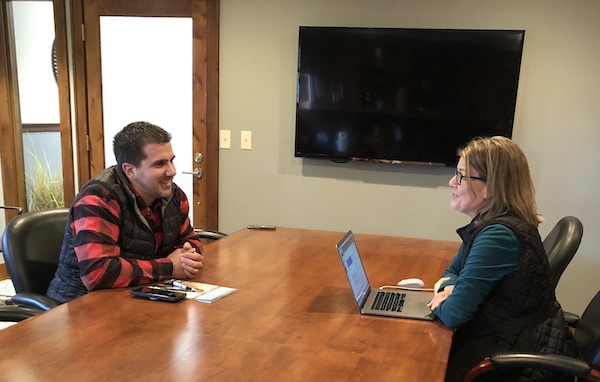 Derek and Carol Meeting600 Power Hour Strategy Meeting with a client in board room